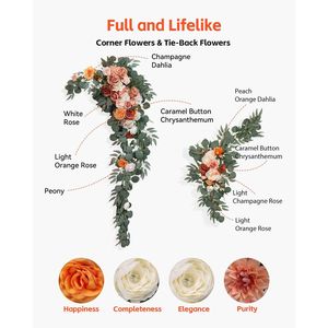 Kit di Fiori per Arco Nuziale Arancione, Rosa Chiaro e Bianco, 10 Metri di Tessuto Drappeggiato, 5 Sfondi Artificiali per Decorazioni di Cerimonie e Ricevimenti - Product Image 5