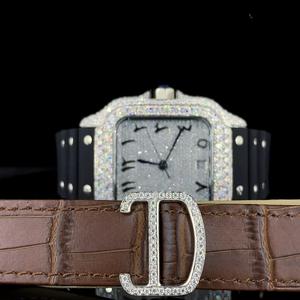Luxury Moissanite Round Cut Diamond Half Iced Out <b>Watch</b> With Black Leather Belt Classic Date and <b>Arabic</b> Features Diamond <b>Watch</b> - Product Image 3