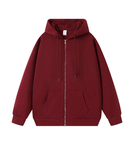 Sudadera con Capucha y Cremallera para Hombre, Oversize, Color Liso, Informal, para Otoño, Forro Polar Rojo, 100% Algodón, Manga Regular, Tejido de Punto - Product Image 3
