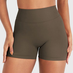 Shorts de sport personnalisés avec logo, couleur unie, respirants, séchage rapide, pour femme, taille mi-haute, taille élastique, en polyester tricoté - Product Image 5
