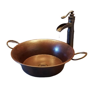 Évier de cuisine en cuivre pur artisanal avec poignée Variété de styles disponibles Évier de salle de bain avec complément en alliage - Product Image 1