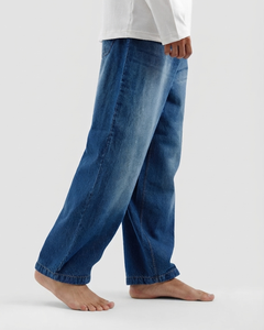 Men's Wide Leg <b>Jeans</b> 100% Cotton Stonewashed <b>Elastic</b> <b>Waist</b> Casual Breathable Midweight Spring Wear - Product Image 3