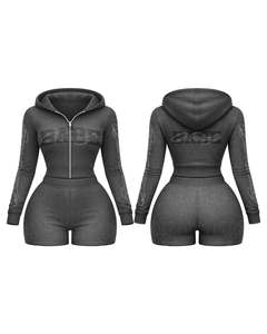 Custom Logo Women's Two Pcs Set Vintage Printed Hooded Breathable <b>Tracksuits</b> Jacket and Shorts Set <b>Tracksuits</b> Sweatsuits Hoodie - Product Image 1