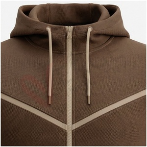Conjunto Deportivo con Capucha para Hombre, Color Marrón, Manga Larga, Cierre Frontal con Cremallera, Color Sólido, Transpirable, Estilo Casual para Otoño, Corte Regular - Product Image 4