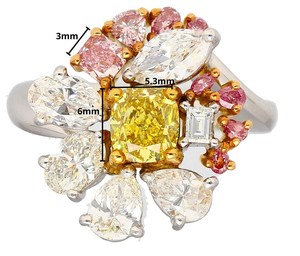 Flower Cluster Ring Lab Created Yellow <b>Cushion</b> Diamond Center White Pink Diamonds Alloy IGI Certified 18K Gold Plated Women's - Product Image 1