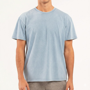 เสื้อยืดสีกรมท่าสไตล์วินเทจแนวสตรีทแวร์ รุ่นปี 2026 ผ้าคอตตอนหนา ซักแบบ Mineral Wash ทรงหลวม ไม่มีลาย - Product Image 1