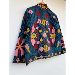 Velvet Suzani Embroidered Cotton Short <b>Jacket</b> Handmade Spring Coat Vintage Ethnic Winter Warm Outerwear Button Reversible Gift - Product Image 5