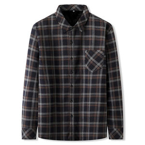 Chemises à manches longues pour hommes avec logo personnalisé, doublées de flanelle, boutonnées, rayées, 100% coton, respirantes, écologiques, grandes tailles - Product Image 2