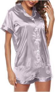 Conjunto de Pijama de 2 Piezas Personalizado al por Mayor en 12 Colores para Mujer, Ropa de Dormir de Manga Corta, Tejido Suave y Ligero - Product Image 3