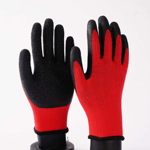 Red Nylon Safety <b>Gloves</b> With Black Textured Fingertips Anti-Slip Knit Wrist General Purpose - Product Image 2