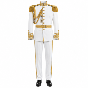 Uniforme Cérémoniel Blanc pour Hommes avec Broderie Dorée et Pompons, Taille Adulte, Matière Polyester, Service OEM - Product Image 1