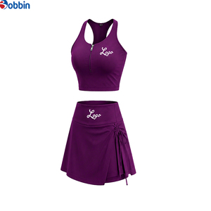 Conjunto Deportivo de 2 Piezas para Mujer, Top Halter Azul Marino con Cremallera y Falda con Logotipo Bordado, Secado Rápido, Primavera, Superventas - Product Image 3