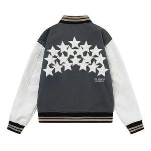 Chaqueta de cuero y algodón gris con cuello alto, logotipo frontal, diseño de diamantes gruesos, chaqueta universitaria personalizada para hombre, chaqueta varsity para hombre - Product Image 2