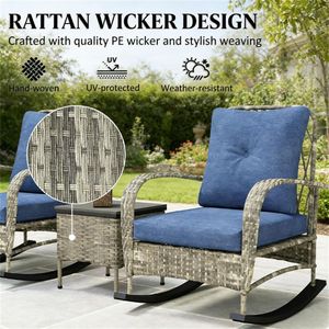 Conjunto de Muebles de Terraza de 3 Piezas, Silla Mecedora para Exteriores con Mesa de Centro, Juego de Jardín en Color Gris - Product Image 2