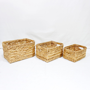Water Hyacinth Rustic Eco-Friendly <b>Rectangular</b> <b>Storage</b> <b>Basket</b> Set with Handles for Laundry <b>Storage</b> - Product Image 2