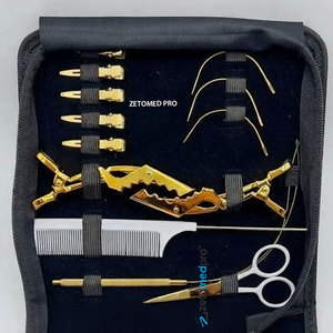 Kit d'outils professionnels pour extensions de cheveux : pinces crocodiles dorées, peigne blanc, aiguilles en C, logo personnalisé en acier inoxydable - Product Image 5