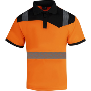 Men's <b>Orange</b> Hi Vis Safety <b>Polo</b> Shirt Short Sleeve Reflective Tape Workwear Quick Dry Knitted Fabric - Product Image 3