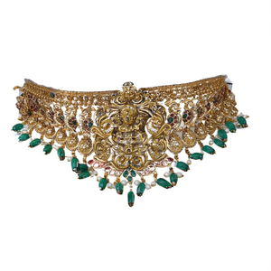 Jewelemarket Heritage Gold Plated Bridal <b>Choker</b> Necklace Set CZ Temple Pota Stone Pearl Beads Fine Jewelry 10575400PGR - Product Image 1