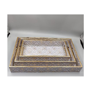 Juego de bandejas decorativas de madera con asas, plato grande y pequeño hecho a mano, 100 Uds., lujo moderno ecológico para sala de estar y comedor - Product Image 3