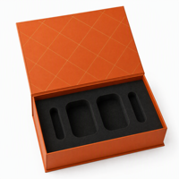 Boîte cadeau de luxe portable à couvercle rabattable, motif quadrillé or et orange, pour cosmétiques, parfums et soins de la peau, avec insert en mousse