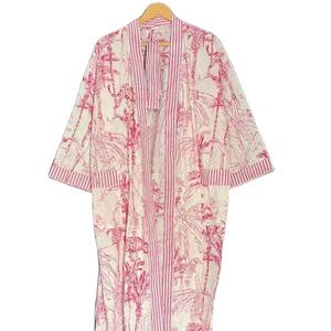 Bata Kimono de Algodón 100% Tejido con Estampado de Dibujos Animados para Mujer, Camisón de Verano Hecho a Mano ODM con Cuello en V, Cintura Elástica y Largo hasta la Rodilla - Product Image 1