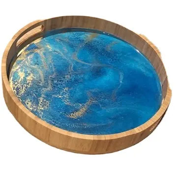 Amazon Arrival 2024 Epoxy Resin & Wood Round dinner tray Restaurant breakfast tray for hotel food Sushi plate suitable for party