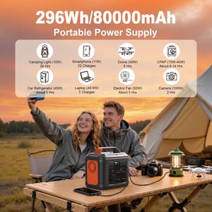 Stazione di Alimentazione Portatile con Batteria al Litio da 296Wh 80000mAh, 300W (600W di Picco), Prese AC, per Campeggio Esterno, Camper, USB-A, USB-C, Presa Accendisigari - Product Image 6