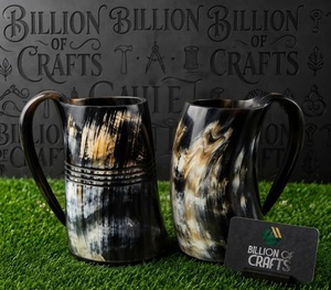 Mug rustique artisanal en corne de buffle, naturel, avec poignée, grande capacité pour bière, vin, camping, fête - Product Image 2