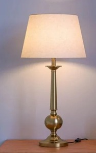 Modern Brass Table Lamp Fabric <b>Drum</b> <b>Shade</b> Warm <b>Light</b> Bedside Desk Lamp Home Decor - Product Image 1