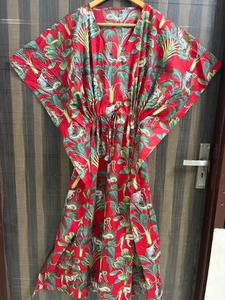 Vestido Kaftán de Algodón con Estampado Floral para Mujer, Hecho a Mano, para la Playa, Corte Regular, Estilo Boho, para el Verano - Product Image 1