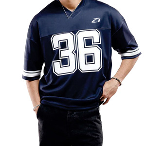 T-shirt de sport respirant Y2K Streetwear col en V bleu marine style maillot de football américain surdimensionné en mesh avec numéro 36 imprimé par sublimation OEM USA - Product Image 3