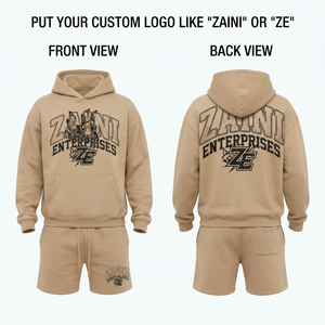 Conjunto de Sudadera con Capucha y Pantalones Cortos para Hombre, Premium, de Algodón Sólido, Transpirable, para Invierno, 340 GSM, Tejido Grueso, Impresión Digital Personalizada en la Parte Delantera - Product Image 1