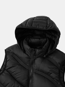 Customize Brand Men's Red Hooded Winter Vest Zipper Pockets Casual Outerwear Windproof Solid Color Polyester Wadding Canvas 340g - Product Image 4