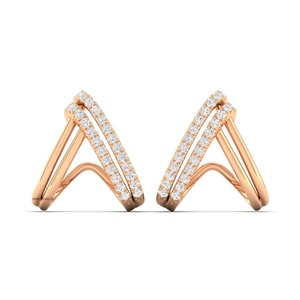 Pendientes de Diamantes Cultivados en Laboratorio con Corte Redondo, Doble Hilera en Forma de V, en Oro de 10K, 14K, 18K, Plata 925 y 935 - Product Image 3
