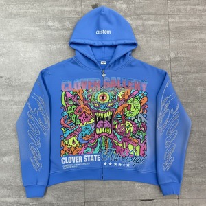 Sweat à capuche thermique d'hiver 100% coton, personnalisé avec broderie et strass, en molleton bouclette épais, coupe courte, orné de cristaux de luxe - Product Image 5