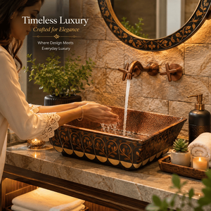 Lavabo rectangulaire artisanal en cuivre martelé, décoratif, à poser sur comptoir, pour salle de bain, lavabo de luxe en cuivre artisanal - Product Image 3