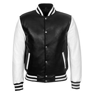Chaqueta Varsity Negra y Blanca para Hombre al por Mayor, Chaqueta de Béisbol de Cuero Napa Premium, Totalmente Personalizable, Fabricante de Marca Privada - Product Image 1
