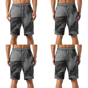 Shorts de bain gris rayés pour hommes, taille mi-haute, avec cordon de serrage, séchage rapide, style décontracté, en tissu tricoté, avec poches - Product Image 3