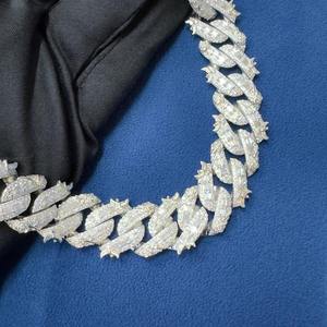 Collier unisexe de luxe en moissanite, coupe baguette, chaîne à maillons, plaqué rhodium, argent 925, bijoux géométriques hip-hop pour soirée - Product Image 4