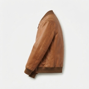 Formula1 Industries Men's Brown Genuine Leather Bomber <b>Jacket</b> Stand Zipper Closure Waterproof Breathable Front Casual Winter - Product Image 1