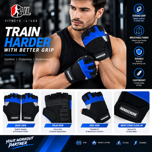 Meilleure collection de gants de cyclisme demi-doigts noirs et bleus en maille respirante pour l'entraînement et la gym - Product Image 5