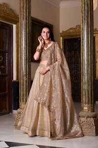 Último modelo de Lehenga Choli con hermoso diseño dorado, lentejuelas y bordados con hilo. - Product Image 2