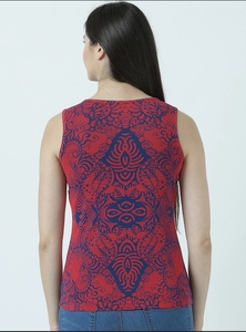 Débardeur rouge imprimé pour femme, col rond, sans manches, décontracté, en polyester tricoté respirant, idéal pour l'été - Product Image 6