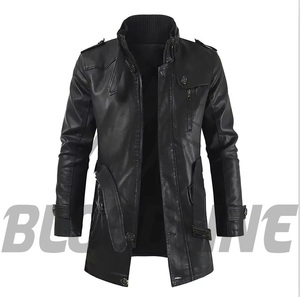 Men's Black PU Leather Moto Jacket Stand Collar Zipper Closure Slim Fit Autumn Wear - Product Image 2