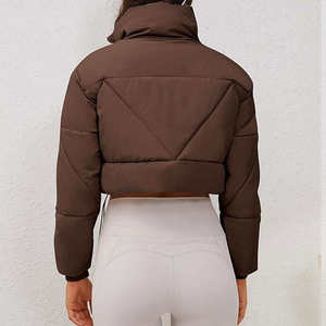 Veste matelassée unisexe marron foncé, col montant, fermeture éclair, coupe-vent, style décontracté, rembourrage en polyester, vêtement d'hiver, longueur courte - Product Image 6