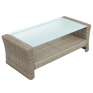 4 Piece Beige & Gray All Weather Wicker Patio Furniture Set <b>Outdoor</b> Conversation <b>Sectional</b> Sofa Ottoman <b>Cushions</b> Garden Sets - Product Image 5