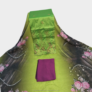 Tissu imprimé floral de luxe Mustard Gold Swiss Dirac avec bordure brodée dorée pour les tenues de mariage somaliennes - Product Image 5