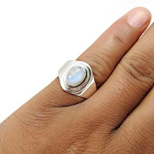Premium Quality Oval Cut Rainbow <b>Moonstone</b> Gemstone <b>Ring</b> Made From Solid 925 Sterling Silver Bohemian Style Handmade Jewelry - Product Image 4