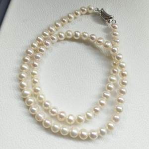 Collar de Perlas de Agua Dulce de 5-6 mm con Cadena de Plata S925, Redondas, Brillantes, sin Núcleo, para Clavícula - Product Image 3