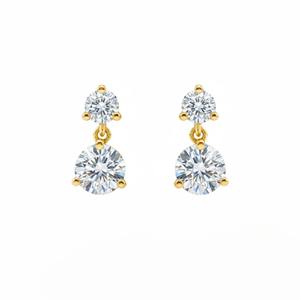Pendientes colgantes redondos de oro de 14K con 4 diamantes cultivados en laboratorio de 2 quilates, engaste de 3 puntas, joyería fina elegante para fiesta - Product Image 1